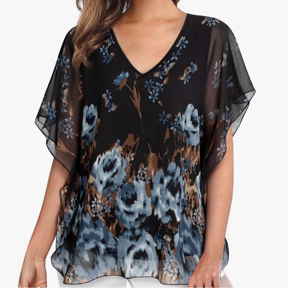 Black and Blue Floral Women's Top